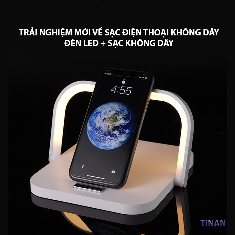 Đèn Ngủ Cảm Ứng Kết Hợp Sạc Không Dây, Giá Đỡ Điện Thoại