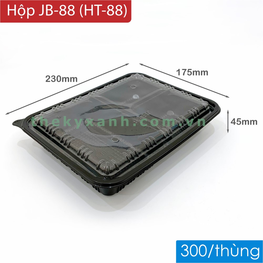 50 Bộ Hộp nhựa đế đen nắp trong HT88 dùng 1 lần hộp cơm 3 Ngăn (đựng cơm, bún, mì ý, bánh hỏi v.v..) - Fides