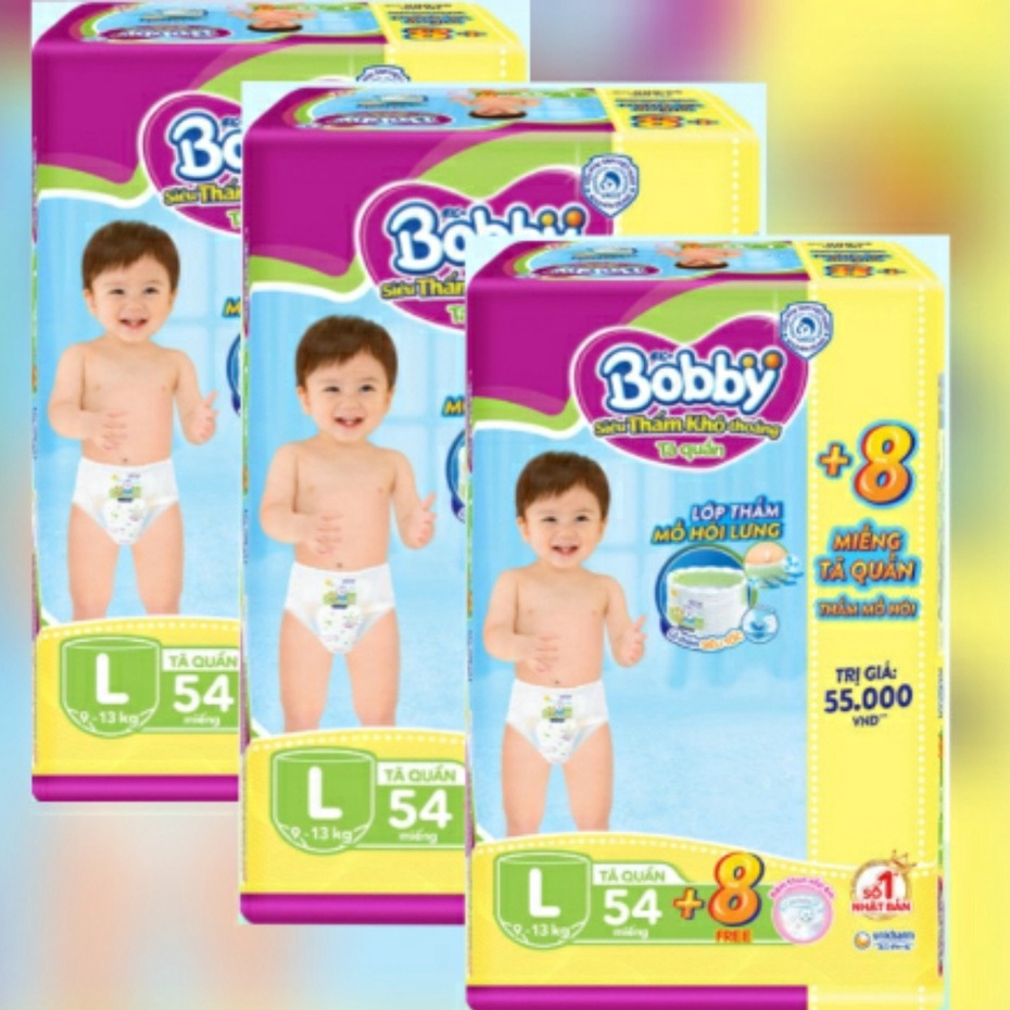 combo 3 tã quần bobby size L54 tặng 24 miếng