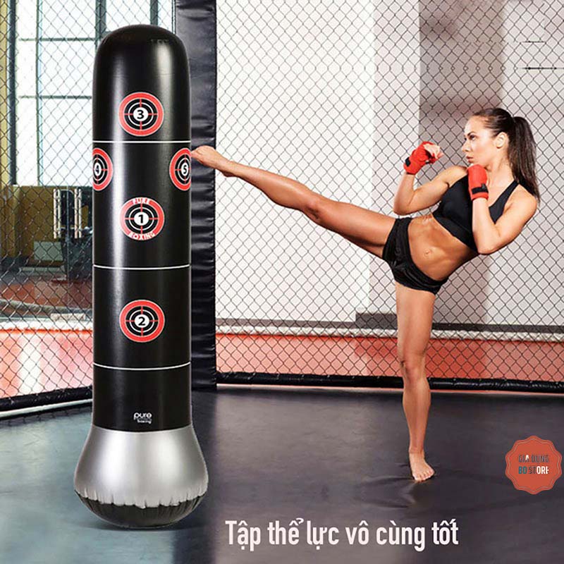 Bao trụ đấm bốc Boxing PVC 1.6m BƠM HƠI, trụ tập võ di động gấp gọn cao cấp [BOXING]