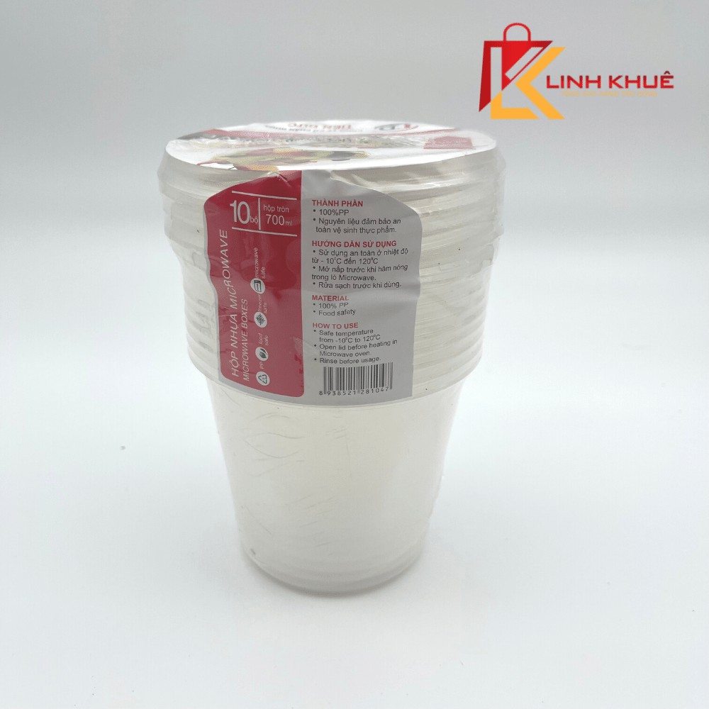 Hộp nhựa tròn 700ml kèm nắp - Hộp Microwave - Sp0009 - Hộp đựng thức ăn - Đồ dùng 1 lần