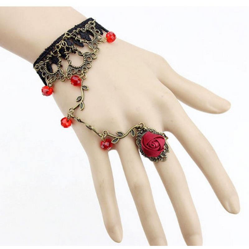 Vòng tay nối nhẫn choker hoa xanh đỏ phong cách thời trang cá tính
