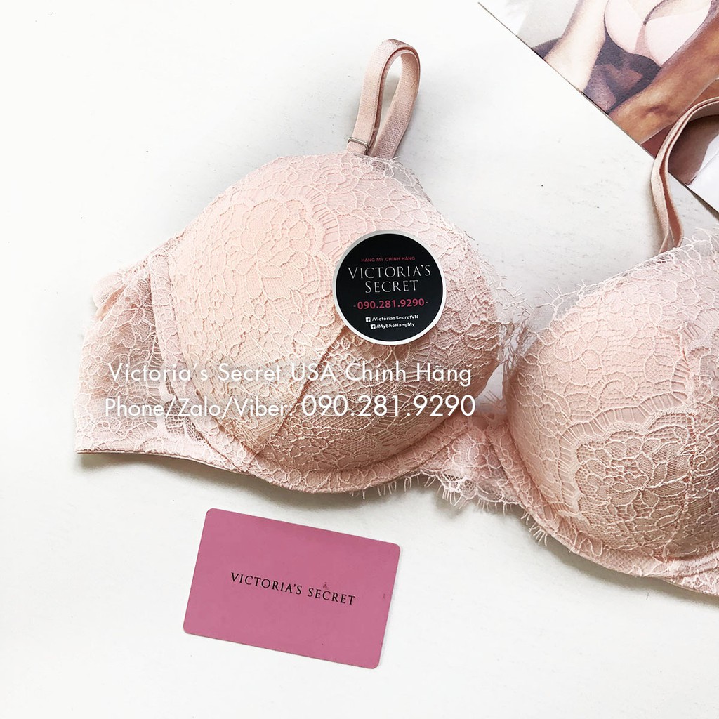 (Hàng Mỹ) 36B/B80 - Áo hồng Lace Pink (81) Dream Angels, nâng ngực, phối ren, lưới cá tính - Victoria's Secret