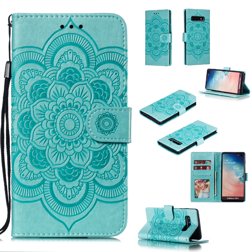 Bao da điện thoại kiêm ví đựng thẻ họa tiết hoa mạn đà la cho Samsung Galaxy S10/S10e/S10+/S9/S9+/Note 9