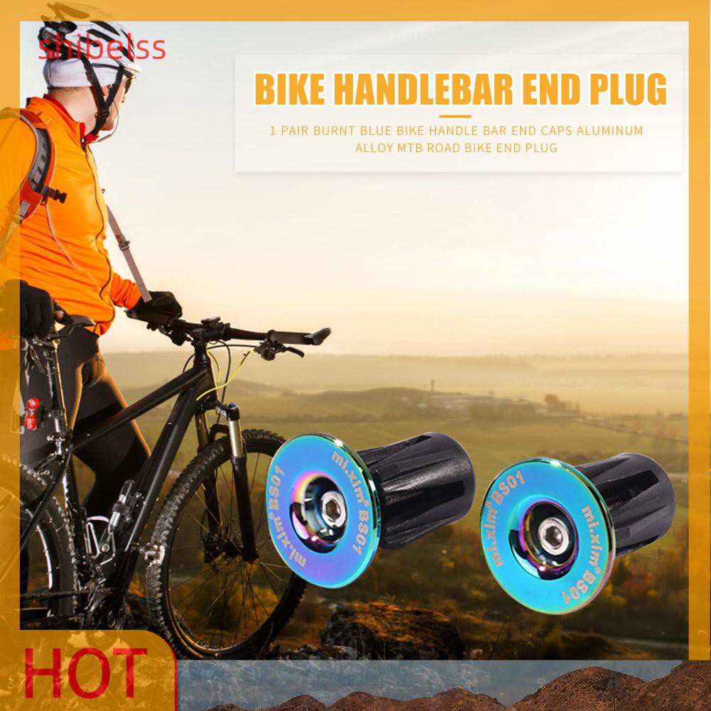 （ʚshibelss）2x Burnt Blue Bike Handle Bar End Cap Aluminum Alloy MTB Road Bike End Plug