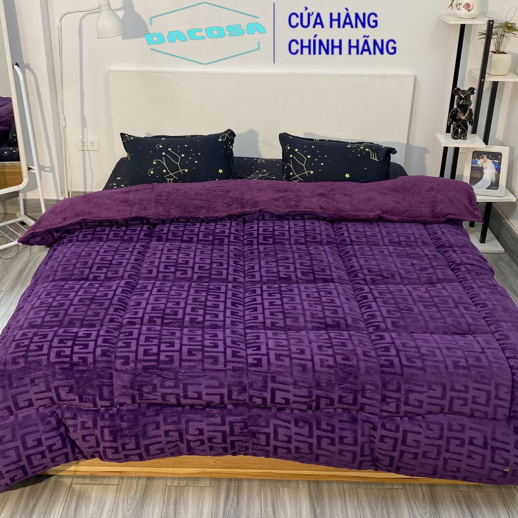 Chăn lông cừu chữ vạn thu đông dày bông đắp nhẹ siêu phẩm 2022 màu Tím Deep Purple 14promax