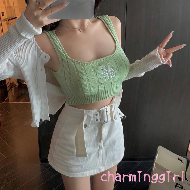 Áo Lửng Hai Dây Cổ Chữ U Thêu Chữ Gợi Cảm Cho Nữ