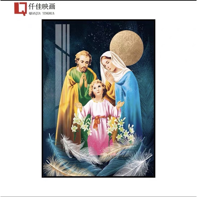 Tranh Công Giáo Tráng Gương Treo Tường Chúa Giêsu và Đức Mẹ/ Gia đình Thánh Gia Bình An Làm Quà Tân Gia