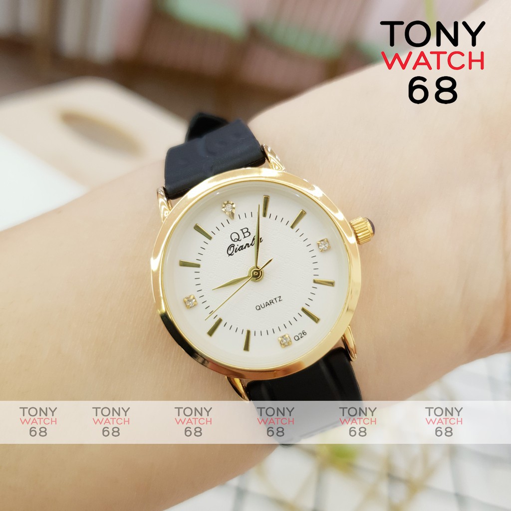 Cặp đồng hồ đôi nam nữ QB viền mạ vàng dây cao su siêu bền chính hãng Tony Watch 68