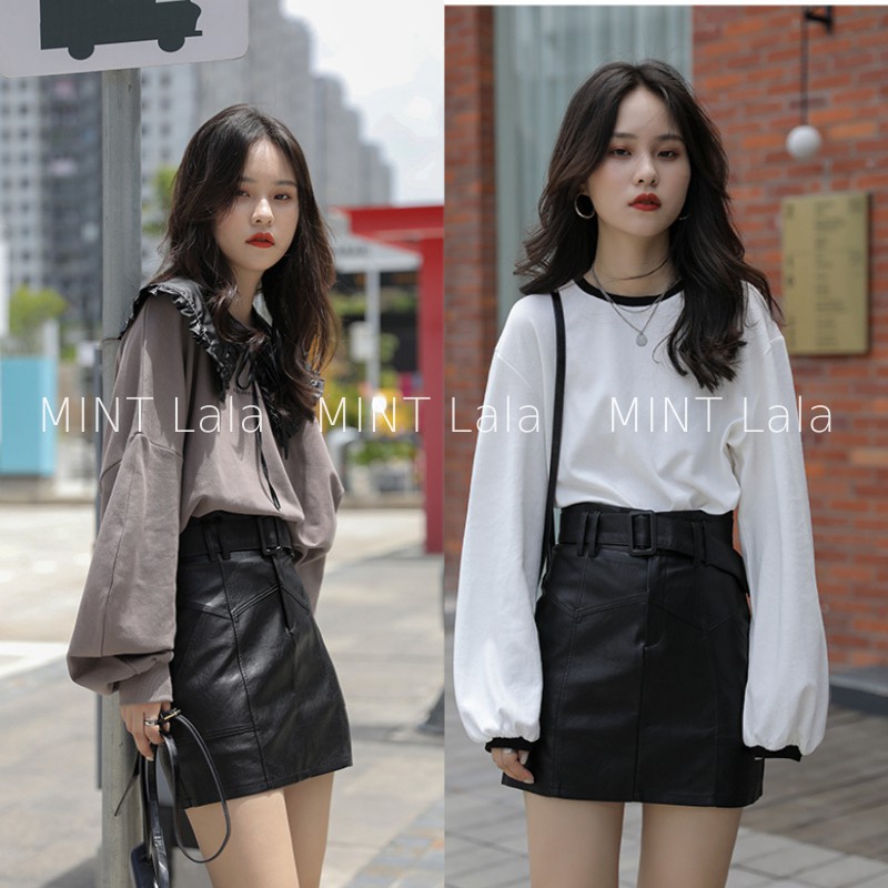 Chân Váy Da Màu Đen 2 Lớp Cao Cấp Kèm Đai | BigBuy360 - bigbuy360.vn