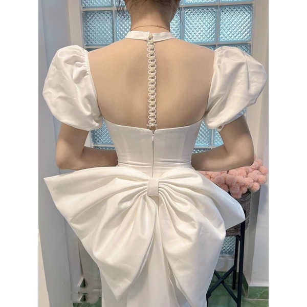 Đầm maxi mặc cưới đuôi cá tay dài kết bông hoa nổi TRIPBLE T DRESS - size M/L - MS181Y