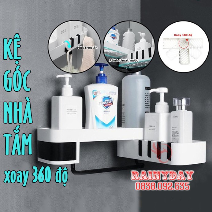 Kệ giá góc để đựng đồ phòng nhà tắm dán treo tường thông minh xoay 180 độ gấp gọn đa năng