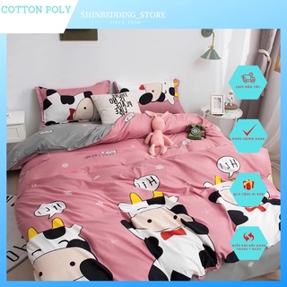 Set Chăn Ga Bò Sữa Hồng Cotton Poly Siêu Đáng Yêu [Shinbedding.shop]