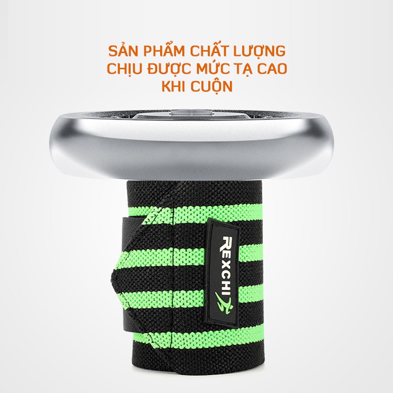 Băng quấn cổ tay tập gym chính hãng Rexchi, kiểu băng đeo cổ tay bản sọc, có đai