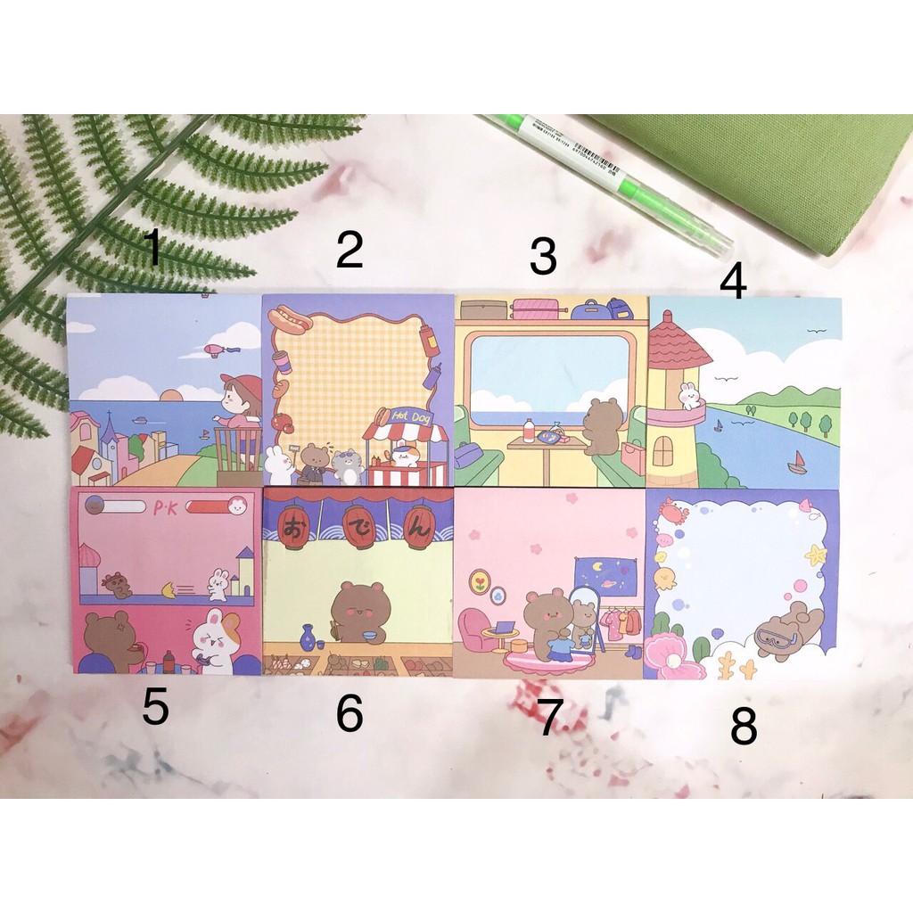 Giấy Note - Giấy Ghi Chú Hình Gấu Thỏ Kute (100 Tờ)