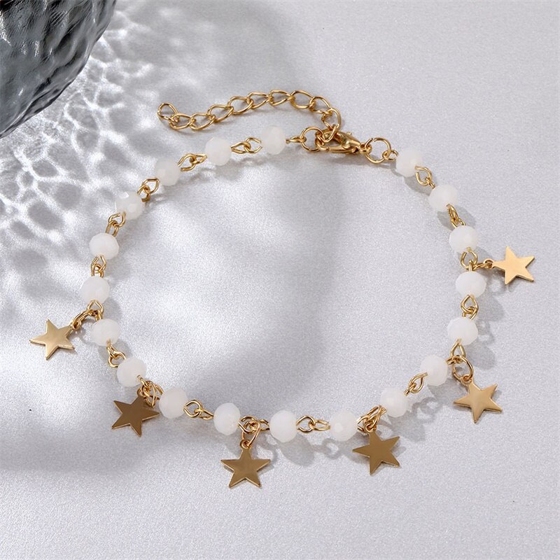 Lắc chân đính hạt đá và mặt ngôi sao màu vàng thời trang vintage cho nữ | BigBuy360 - bigbuy360.vn