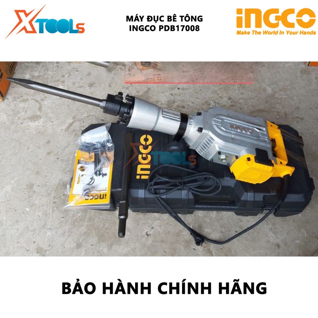 Máy đục bê tông INGCO PDB17008 | Máy khoan đục 1700W, Tốc độ đập 1400 lần/phút, Lực đập 50J, Đầu cặp SDS Hex, khoan đục