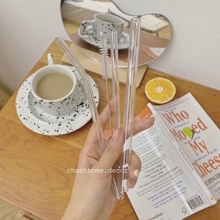 Bộ ống hút thủy tinh trong suốt, set 3 đến 5 sản phẩm có thể tái sử dụng uống nước |Chanhhome.decor|
