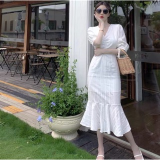 [SẴN] Váy trắng đuôi cá dáng ngắn và dáng dài trắng thanh lịch chất mềm mát đi chơi đi làm đều đẹp
