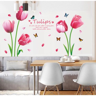 Decal dán tường mẫu hoa tuylip hồng mới