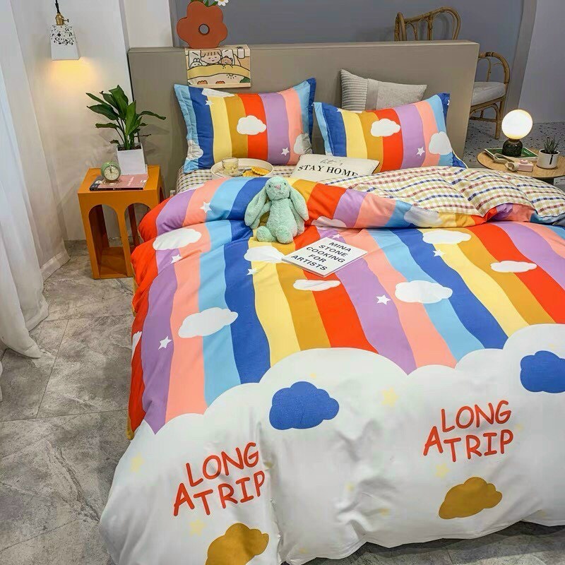 Bộ chăn ga và vỏ gối cotton poly 4 món bo chun đủ size giường nệm (vỏ chưa kèm ruột chăn, ruột gối)