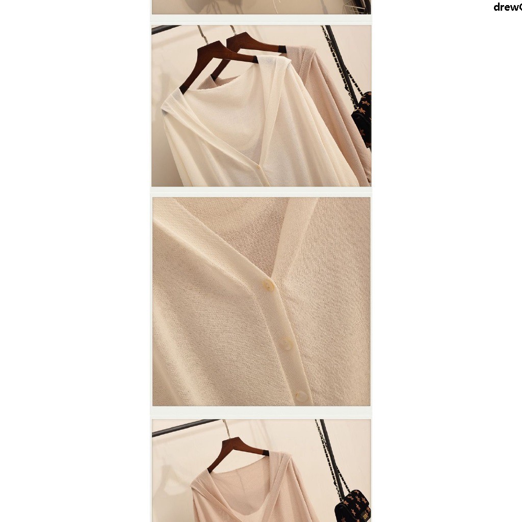 Áo Khoác Cardigan Vải Lụa Lạnh Mỏng Tay Lửng Ống Rộng Thời Trang Nữ