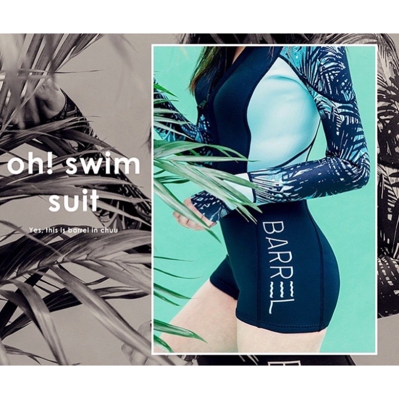 Bộ đồ bơi nữ liền đùi dài tay lá xanh siêu tôn dáng