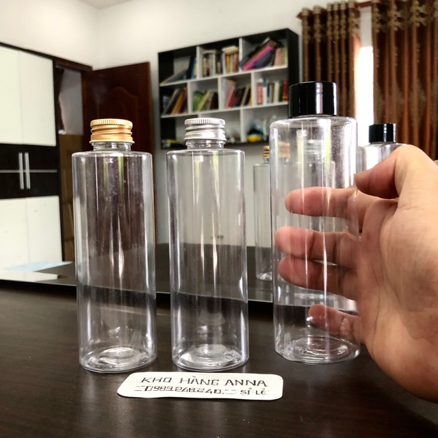 Chai nhựa trong suốt  nắp đen- Vỏ chai Pet nhựa nắp vặn đen đủ kích cở- Chai 500ml/ 300ml/ 200ml/ 100ml/ 50ml/ 30ml 10ml