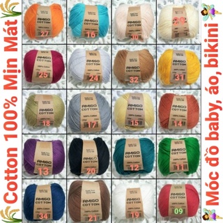 Sợi Amigo 100% cotton mát mịn đan móc thú bông, áo váy