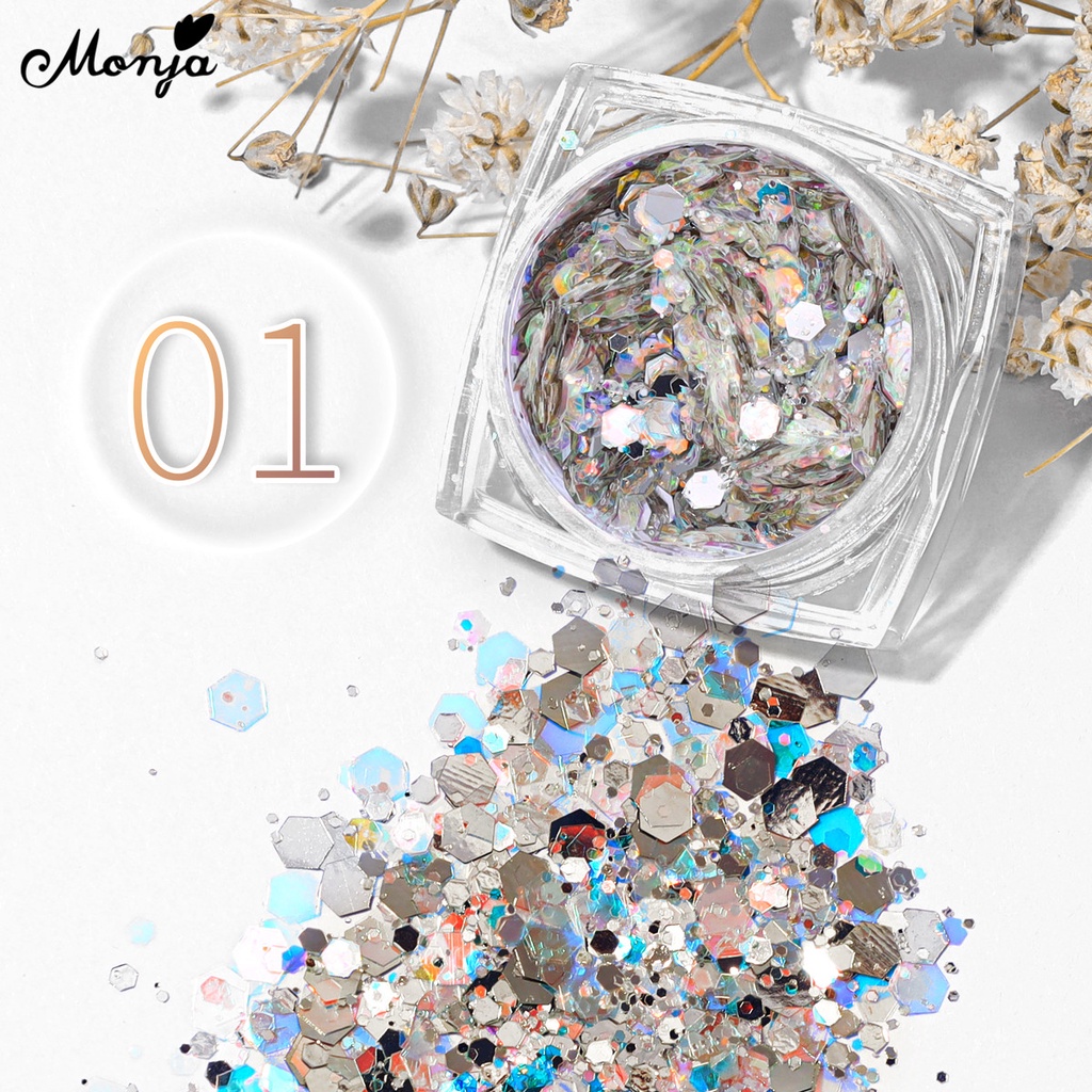 MONJA Bột Kim Tuyến Lục Giác Trang Trí Móng Tay