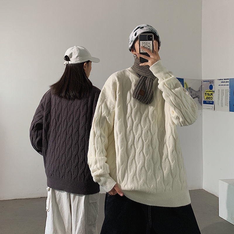 Áo Sweater Cổ Tròn Dáng Rộng Màu Sắc Đơn Giản Thời Trang Thu Đông Phong Cách Hàn Quốc Cho Nam Và Nữ