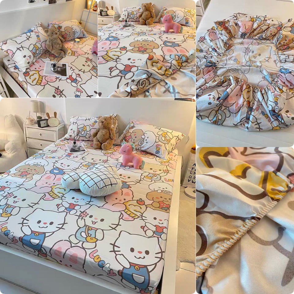 Set ga + 2 vỏ gối cotton poly - mẫu mới ,chun cuộn