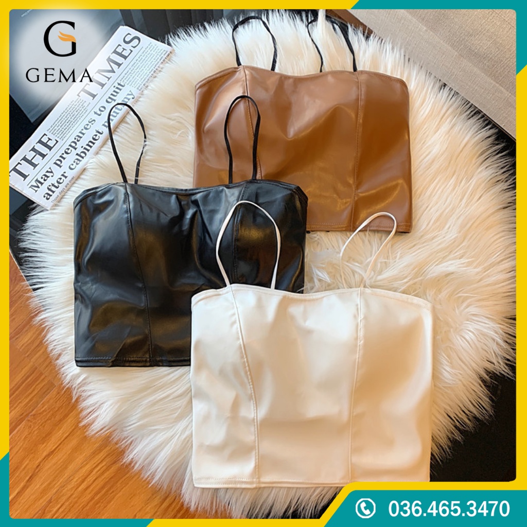 Bra da 2 dây lưng chun siêu co giãn túi zip, Áo croptop da 2 dây có đệm ngực freesize