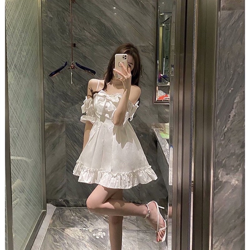 Yumi Dress - Đầm trắng tụt vai bung xoè cực xinh