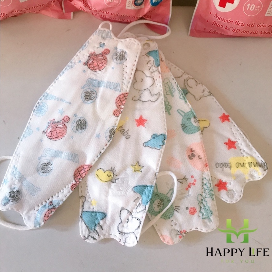 Khẩu trang trẻ em KF94, khẩu trang 4D kháng khuẩn Hàn Quốc cho bé (10 cái / túi) - Happy Life 4U