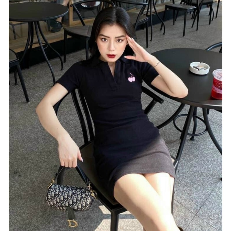 Váy Polo Ôm Body Tay Ngắn xinh Yêu Đầm thun body ôm 2 màu đen trắng vải thun bozip mềm mịn | BigBuy360 - bigbuy360.vn