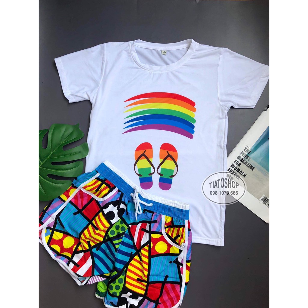 Áo Gia Đình kẻ cầu vồng - Thun Cotton