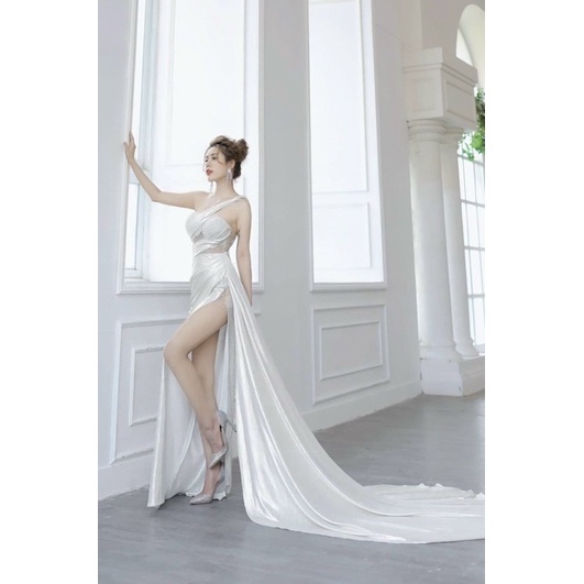 MS1309Y ĐẦM 1 VAI XẾP LY XÉO TÀ RỜI KẾT PHA-lê full size S/M/L/XL