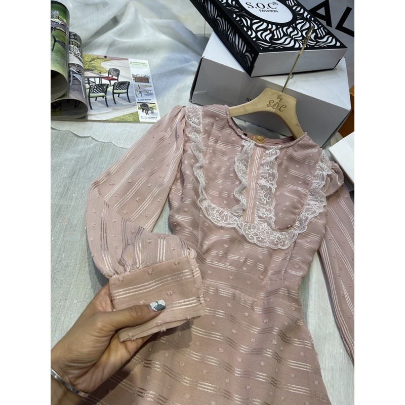 [ HÌNH THẬT ] Đầm tiểu thư cổ điển vintage màu hồng nhẹ nhàng