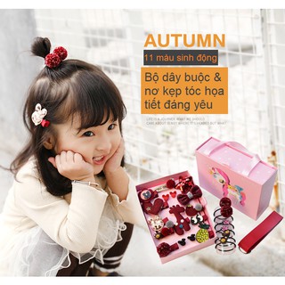 Bộ chun, nơ kẹp tóc cho bé 18-24 món