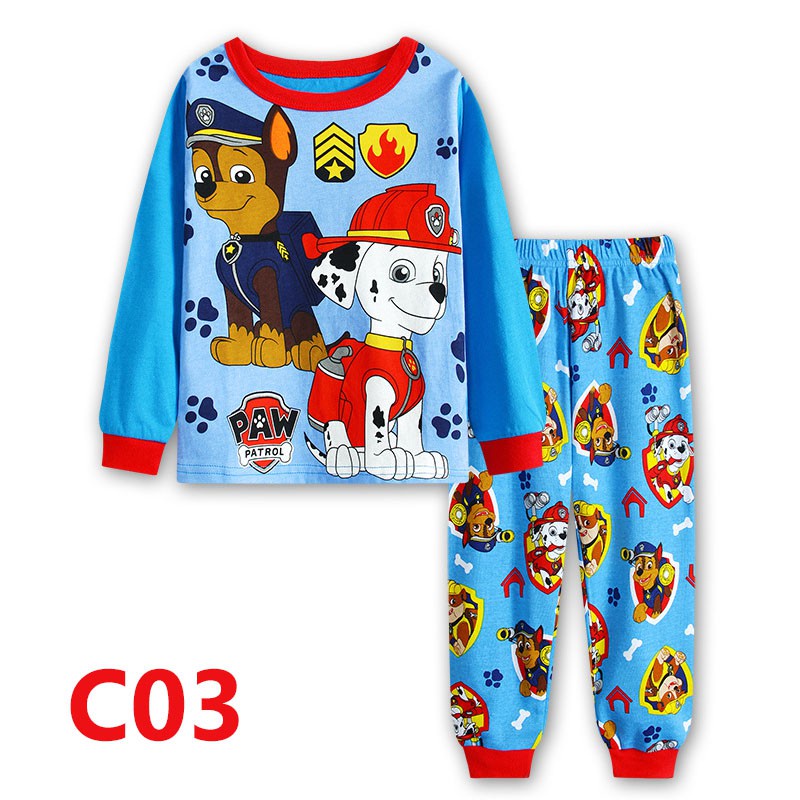 Bộ đồ ngủ 2 món gồm áo thun tay dài + quần dài vải Cotton in hình Paw Patrol cho bé