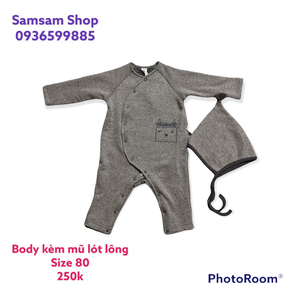 Bộ liền thân (body ) lót lông kèm mũ Bluedog