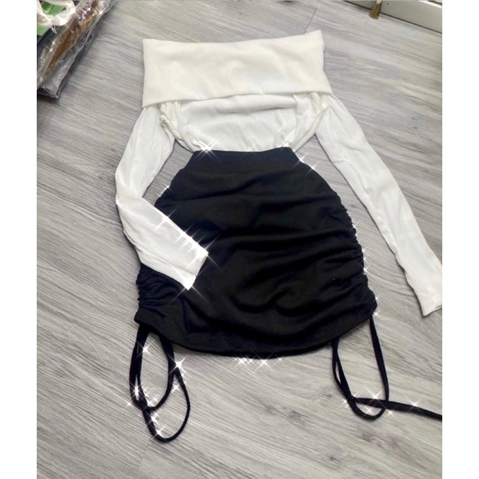 Set áo trễ vai + Chân váy len gân ôm dáng full màu V194 freesize AĐ BOUTIQUE