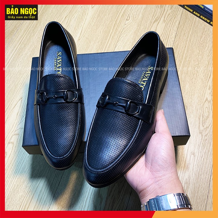 Giày Lười Nam Da Bò Dập Vân Chấm Nhỏ Cao Cấp Băng Xích Đen - Bảo Hành Da 12 Tháng - Đế Cao Su Đúc - Mã K2218