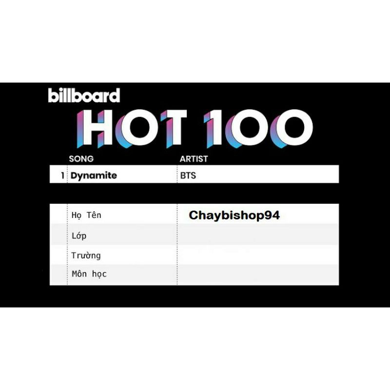 Set 12 nhãn vở BTS Billboard Hot 100