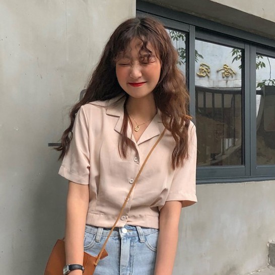 Xiaozhainv Áo Sơ Mi Chiffon Tay Ngắn Phong Cách Hàn Quốc