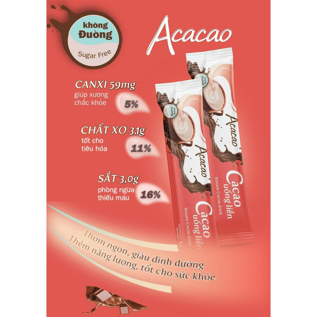 Bột cacao hòa tan KHÔNG ĐƯỜNG Acacao  ca cao uống liền dạng gói