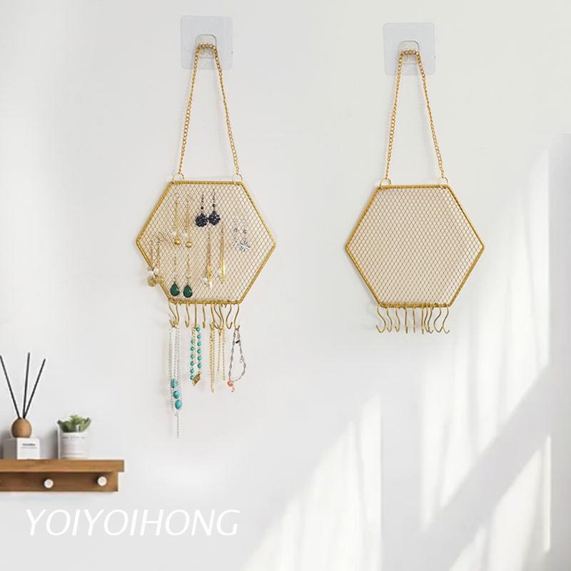 [Hàng mới về] Giá treo khuyên tai gắn tường hình lục giác siêu bền tiện lợi