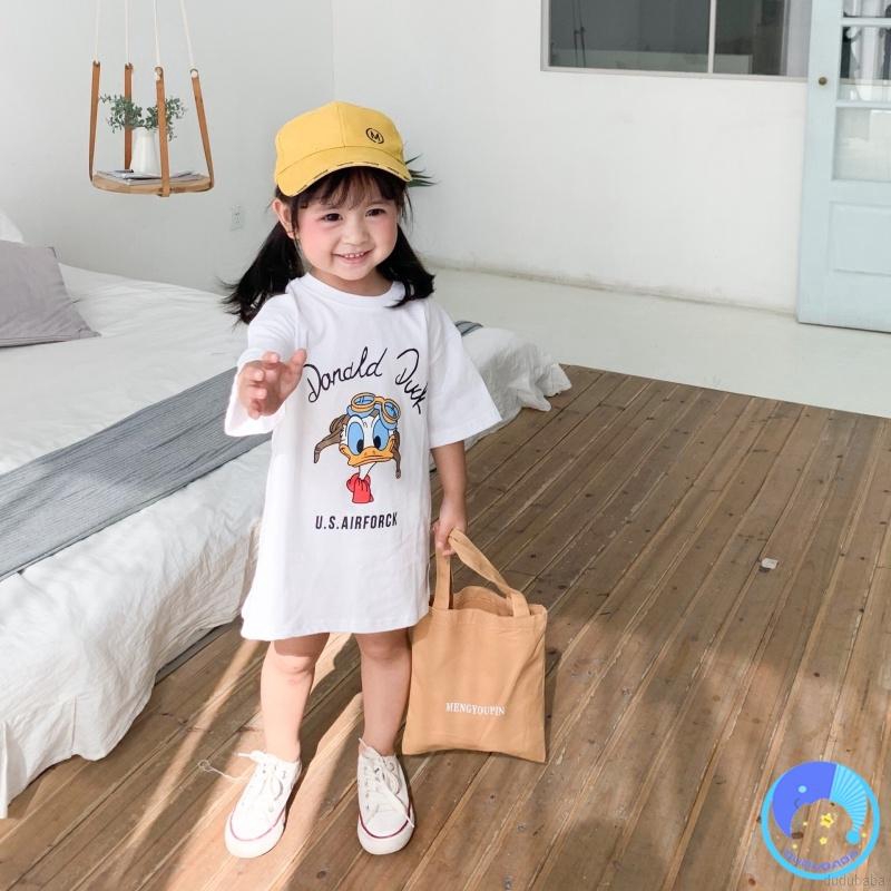 Đầm cotton in hình họa hình dễ thương cho bé gái 0-7 tuổi