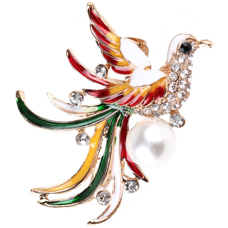 Ghim Cài Áo Hình Chim Phượng Hoàng Đính Đá Ngọc Trai Sơn Dầu Dễ Phối Đồ Cho Nam Và Nữ